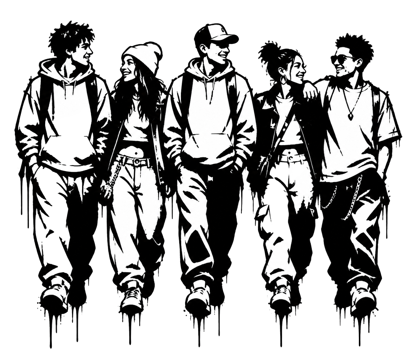 Illustrazione stencil di un gruppo di amici